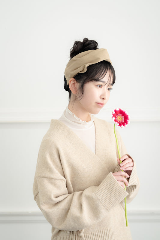 ゴムターバン【ベージュ×ブラック】