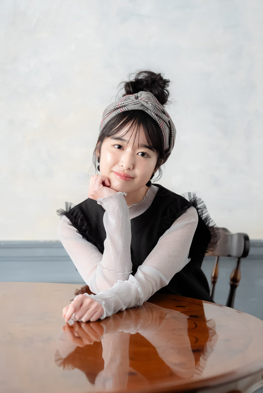 ゴムターバン【チェック/ブラック×ブラック】