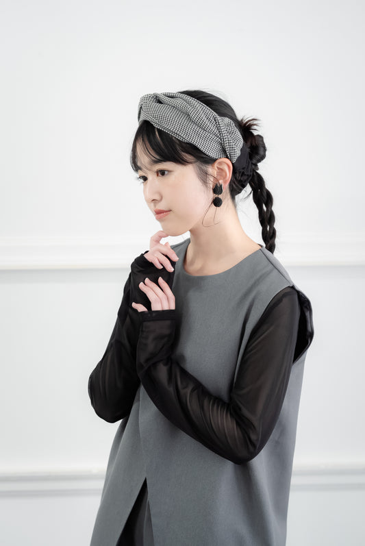 ゴムターバン【チェック/千鳥格子×ブラック】